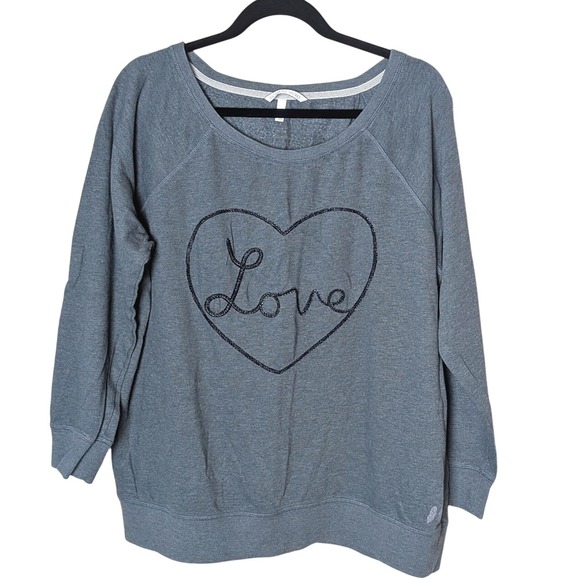 Victoria's Secret Tops - Victoria's Secret Gray "Love" Heart Beaded Graphic Sweatshirt Size‎ L